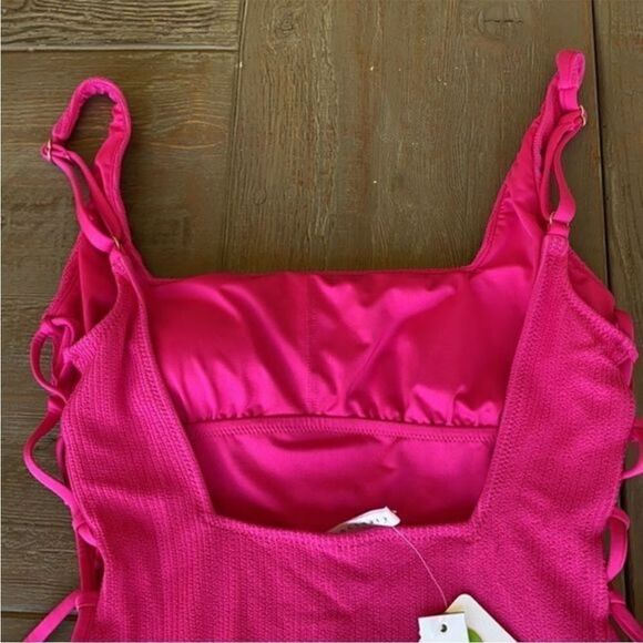 Anthropologie Sanctuary Lace-Up One-Piece Pink Swimsuit S - Picture 9 of 11